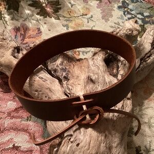 Handcrafted Adjustable Brown Leather Choker Necklace w/ Leather Tie
